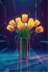 tulip flowers in a vase with neon